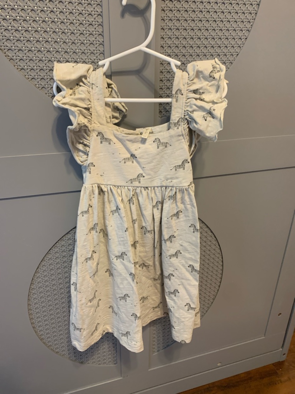 Girls Cream Zebra Print Ruffle Strap Dress